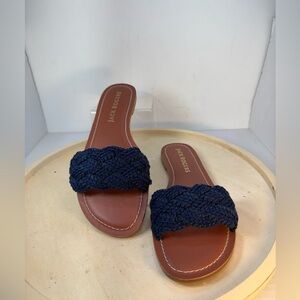 Jack Rogers Blue Slide Sandals with Woven Upper